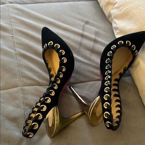 Christian Louboutin Black and Gold Heels